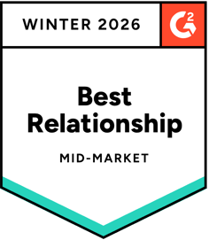 Badge graphic for G2 Best Relationship in the Mid-Market sector, Winter 2026