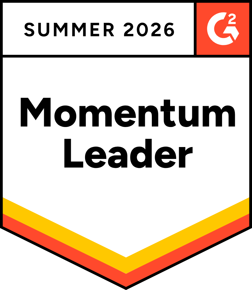 Badge graphic for G2 Momentum Leader in Sales Performance Management, Summer 2026