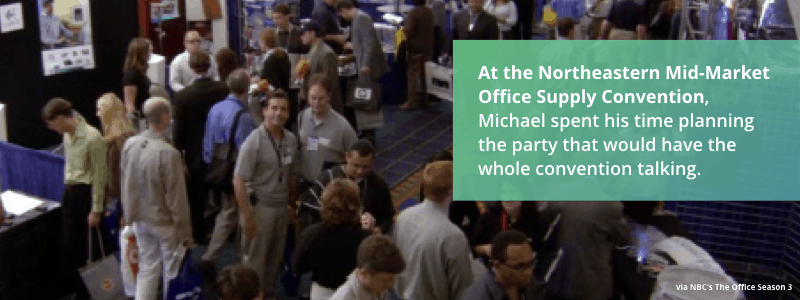 Photo from NBC's The Office showing a business convention