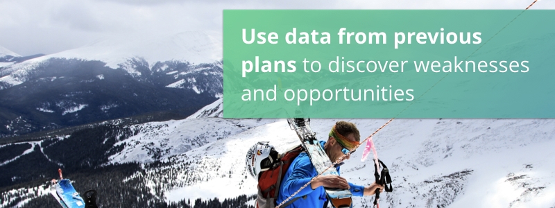 Use data from previous plans to discover weaknesses and opportunities