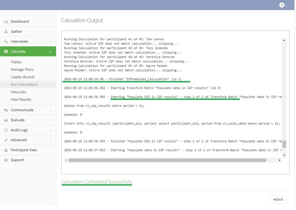 calculation output