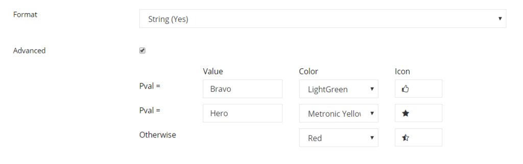 dashboard big numbers configuration for string values