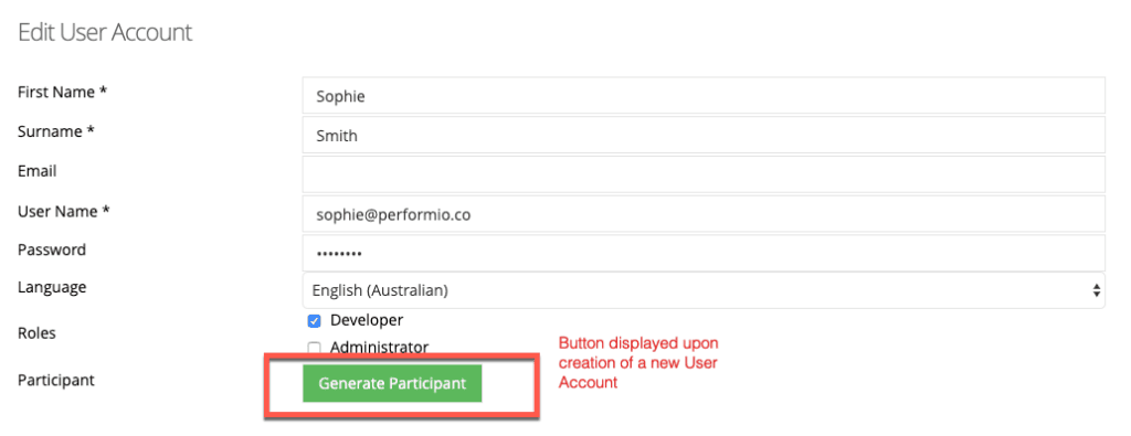 User Account to Participant