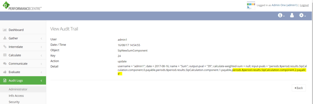 logs for changes in plan template