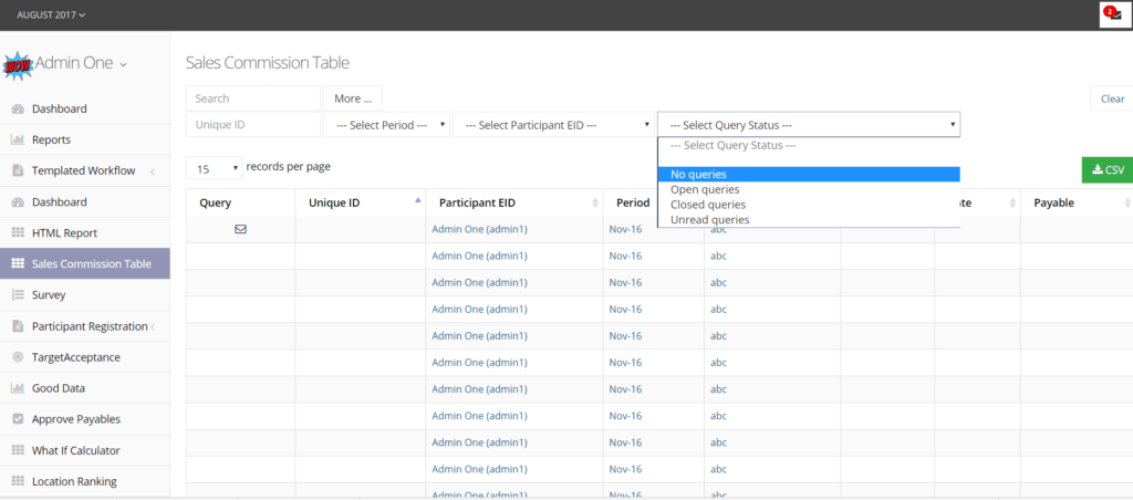 query filters in participant site