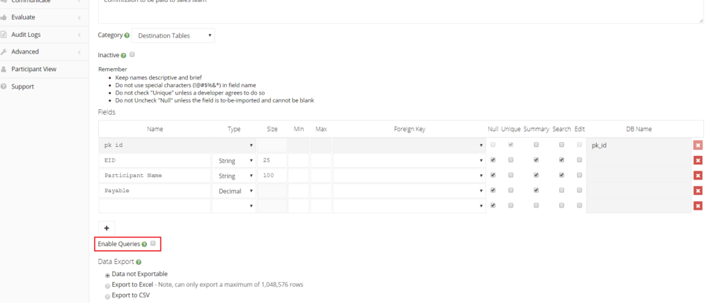 queries on custom tables