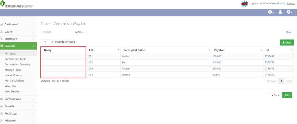 UI after configuration