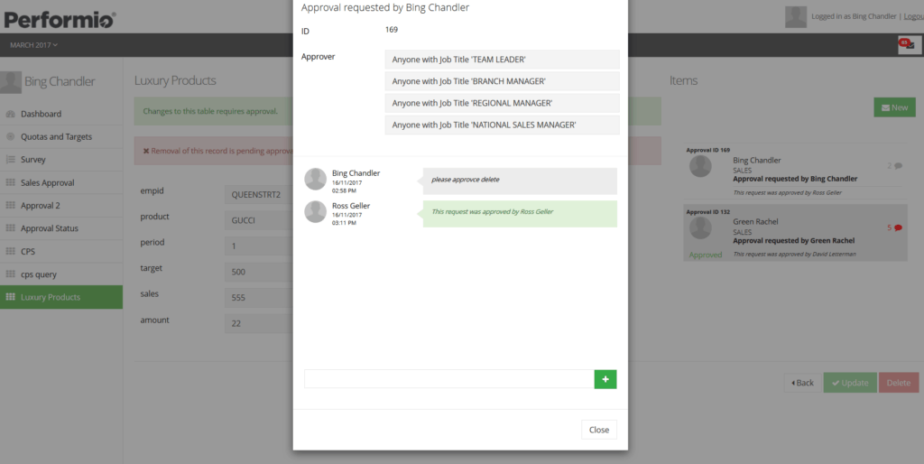 approval request in mailbox of participant