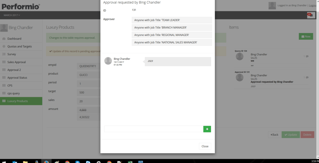 approval request in mailbox of participant