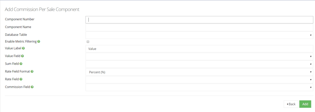 metric filtering on commission per sale component