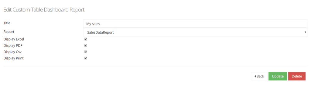 dashboard configuration