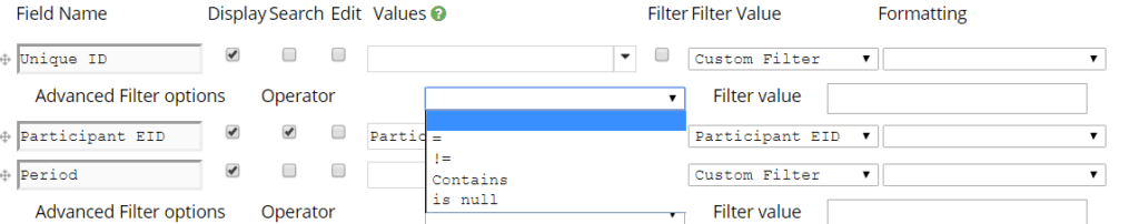 filtering custom table