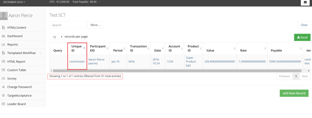 filtering custom table