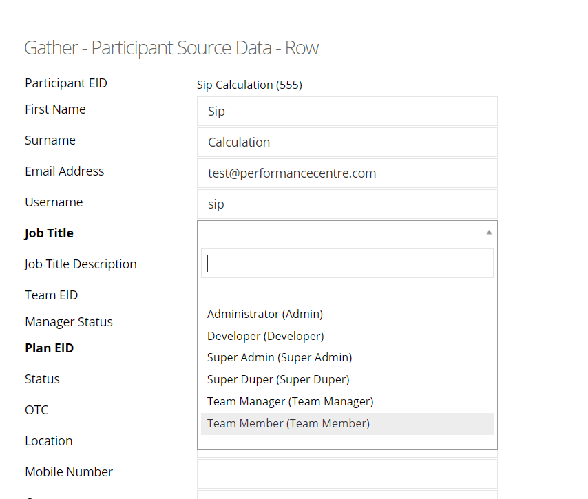 drop downs for participant sync fields