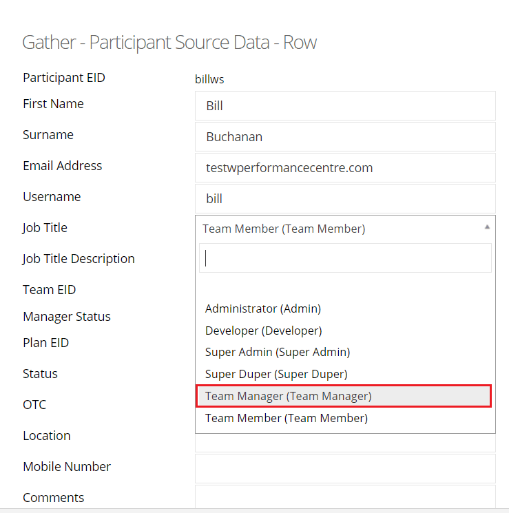 drop downs for participant sync fields