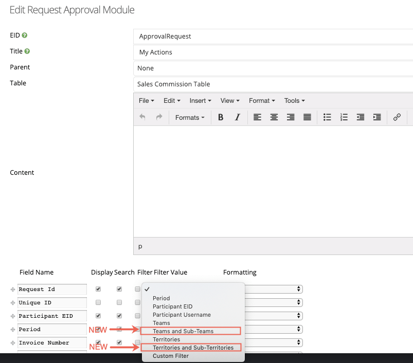 custom table module filters